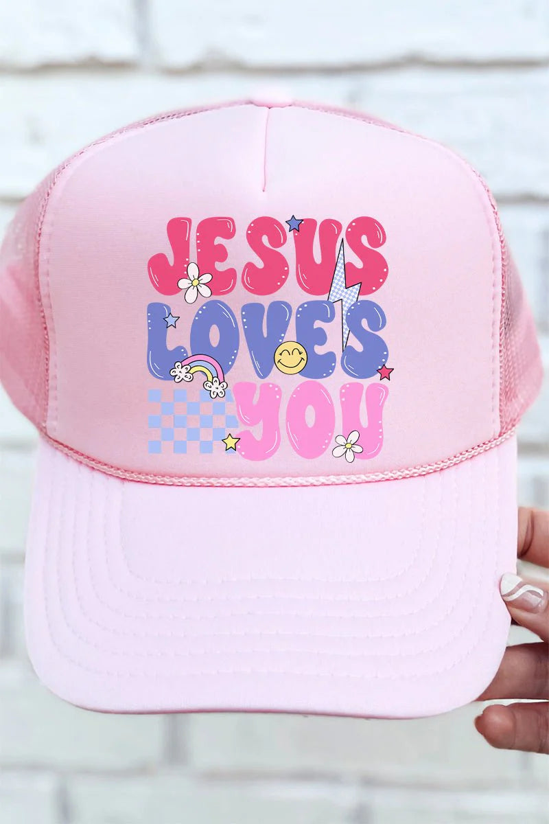 Bubble Jesus Loves You OttoPink Foam Trucker Hat