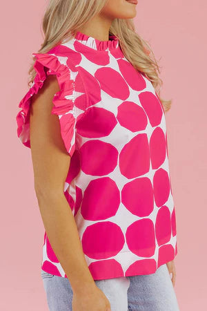SUMMER FUN ROSE POLKA DOT FRILLY TOP **SHIPPING EXPECTED TO BEGIN ON DATE 3/5**