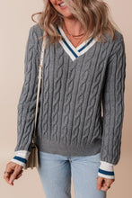 Load image into Gallery viewer, Medium Grey Color Contrast
Ribbed Edge cable knit Sweater
