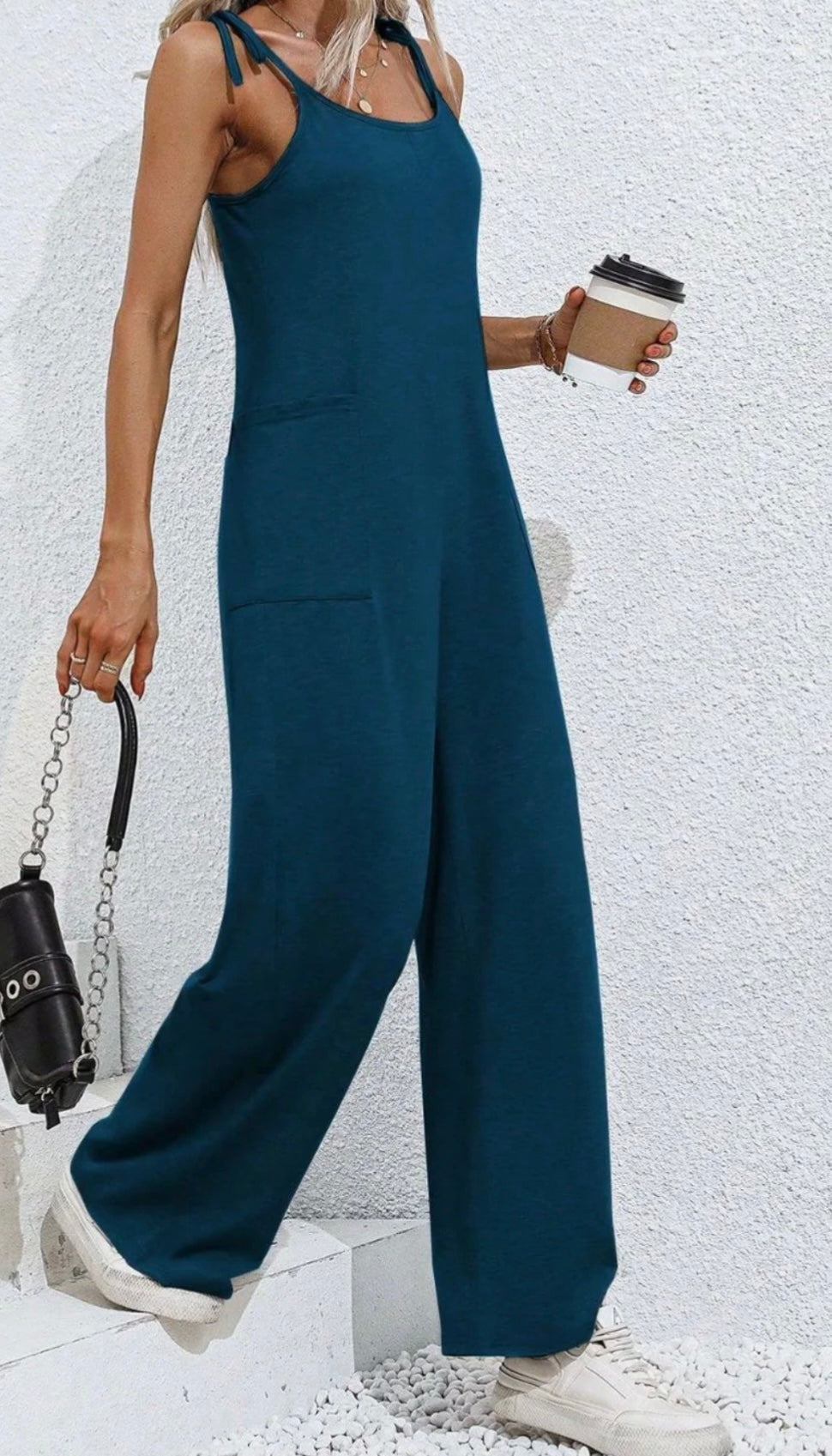 Scoop Neck Tie Shoulder Jumpsuit