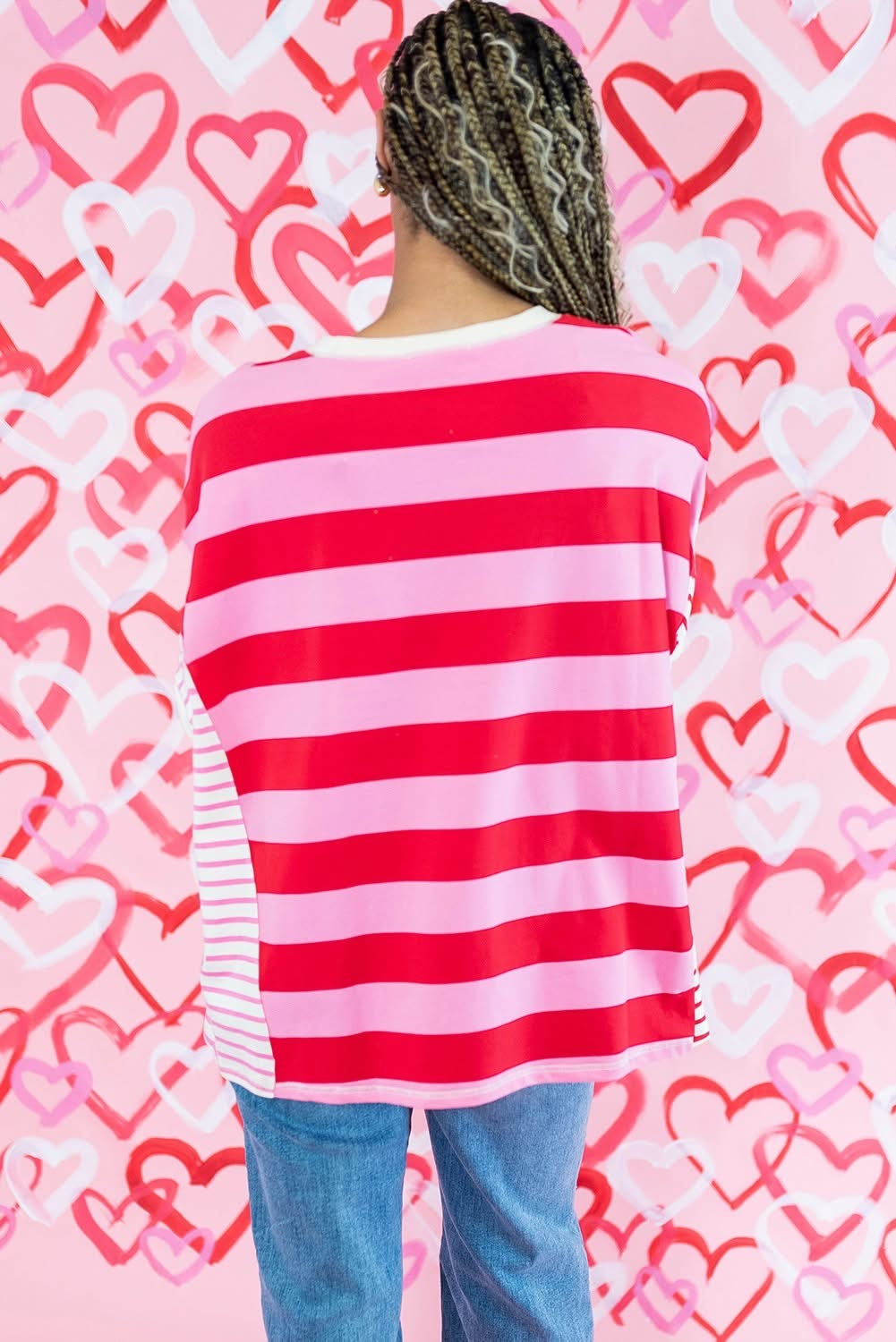 Pink Stripe Patchwork Loose t shirt