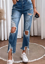 Load image into Gallery viewer, Distressed Raw Hem Straight Jeans
