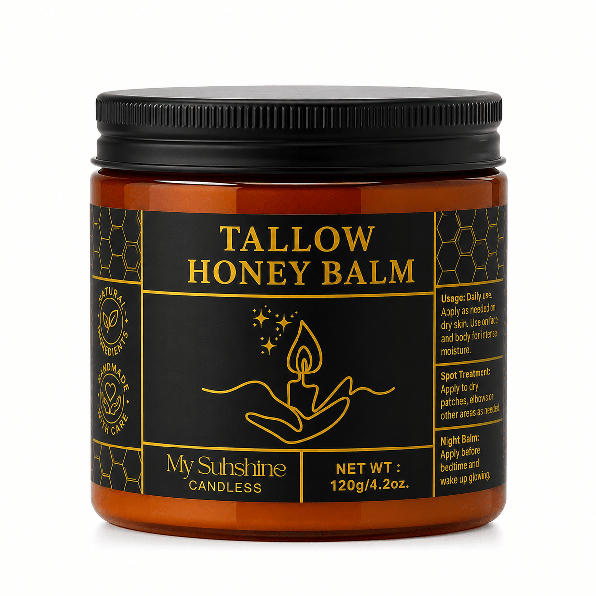 Organic Grass-Fed Beef Tallow Balm with Raw Honey – Handmade Deep Moisturizing Skin Balm for Dry Skin, Face & Body Care