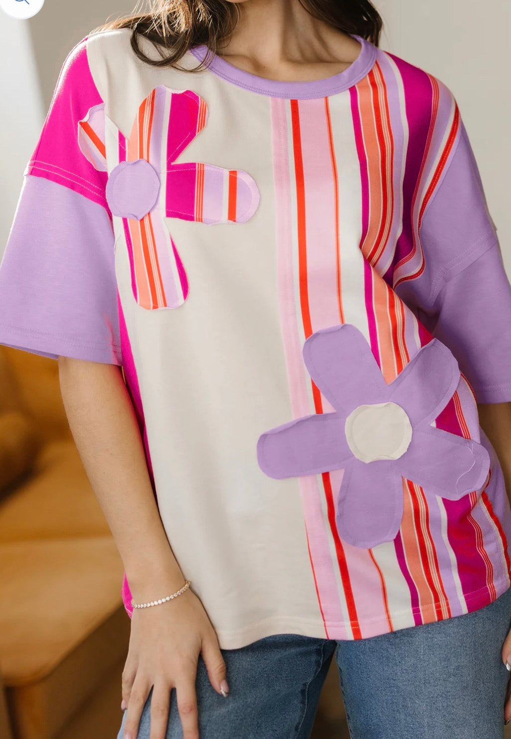 Colorblock Flower Patch Top