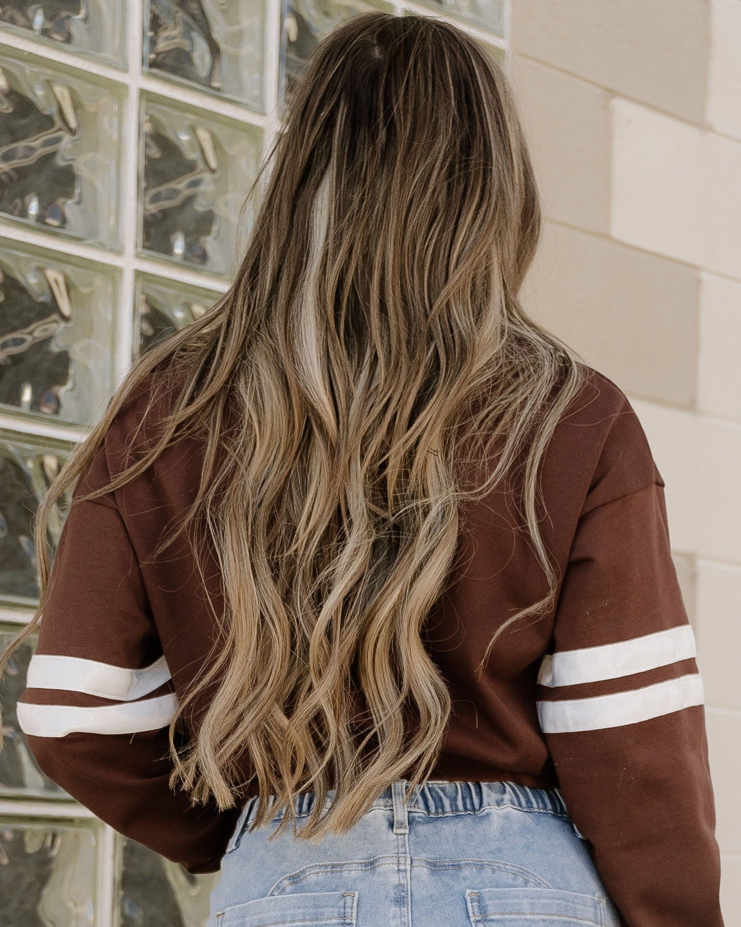 Varsity Striped Sleeve Loose Sweatshirt - Coffee Indie & Co.