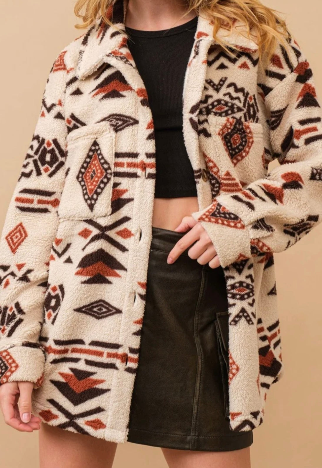 Aztec Print Sherpa Jacket