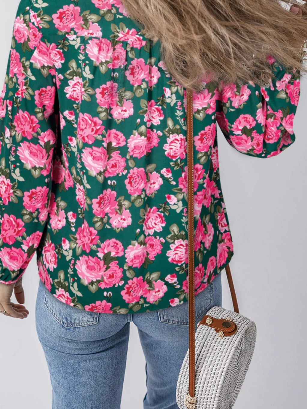 Floral Printed Tied Collar Puff Sleeve Blouse