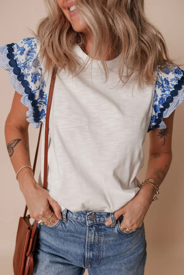 Ricrac Trimmed Printed Patchwork Top