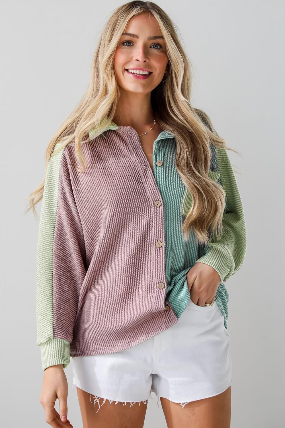 Cozy Paradise Corded Knit Buttoned  Shirt