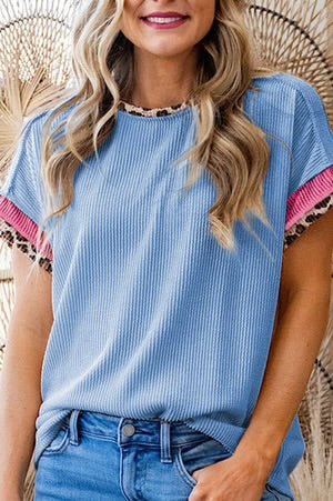 SAVANNA HORIZONS SKY BLUE CORDED CREW T-SHIRT **SHIPPING EXPECTED TO BEGIN ON DATE 6/20**