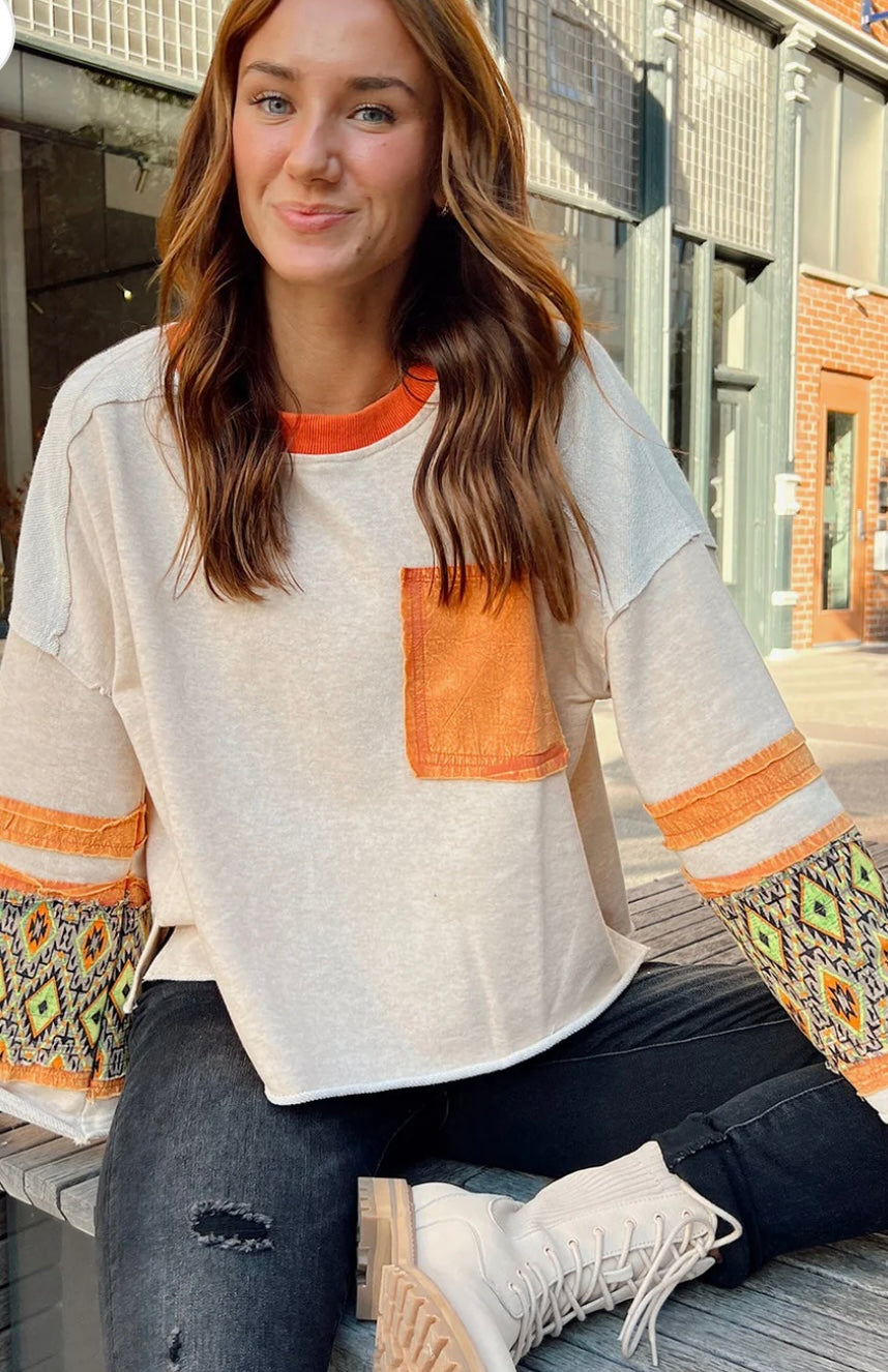 Western Aztec Patch Mineral Wash Loose Fit Top- Ships 8/22