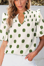 Load image into Gallery viewer, STRIVE FOR THE BEST GREEN DOT BALLOON SLEEVE BLOUSE **SHIPPING EXPECTED TO BEGIN ON DATE 3/15**
