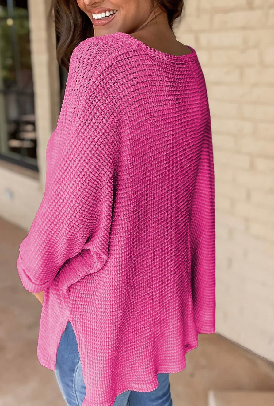 Waffle Knits Side Slits Top