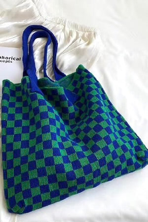 TRAVEL TALES CHECK CROCHET KNIT COMMUTER BAG