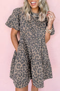 WILD WHISPERS LEOPARD FLARED DENIM MINI DRESS **SHIPPING EXPECTED TO BEGIN ON DATE 4/16**