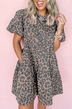 Load image into Gallery viewer, WILD WHISPERS LEOPARD FLARED DENIM MINI DRESS **SHIPPING EXPECTED TO BEGIN ON DATE 4/16**
