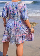 Load image into Gallery viewer, Plus Size Printed V-Neck Tiered Mini Dress
