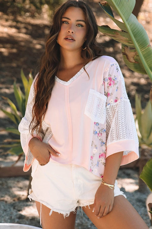 Floral Lace Crochet Batwing Sleeve Blouse