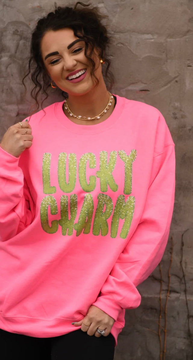 Lucky Charm Faux Glitter Sweatshirt