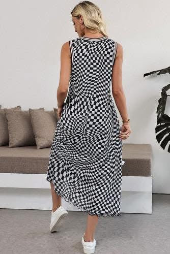 Multicolour Leopard Checkered Reversible Sleeveless Dress