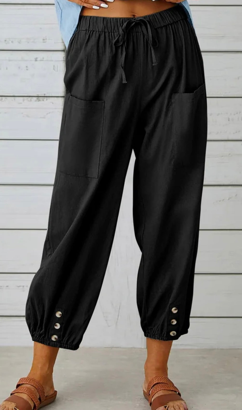 Linen Cropped Wide Leg Pants