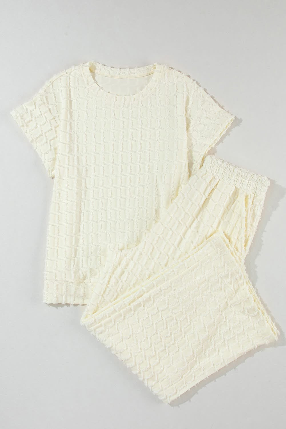 Apricot Metallic Lattice Textured Two Piece Set