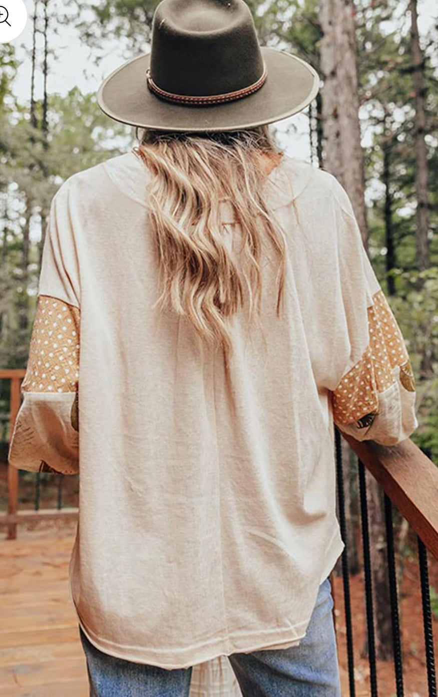 Patchwork Puff Sleeve V Neck Blouse