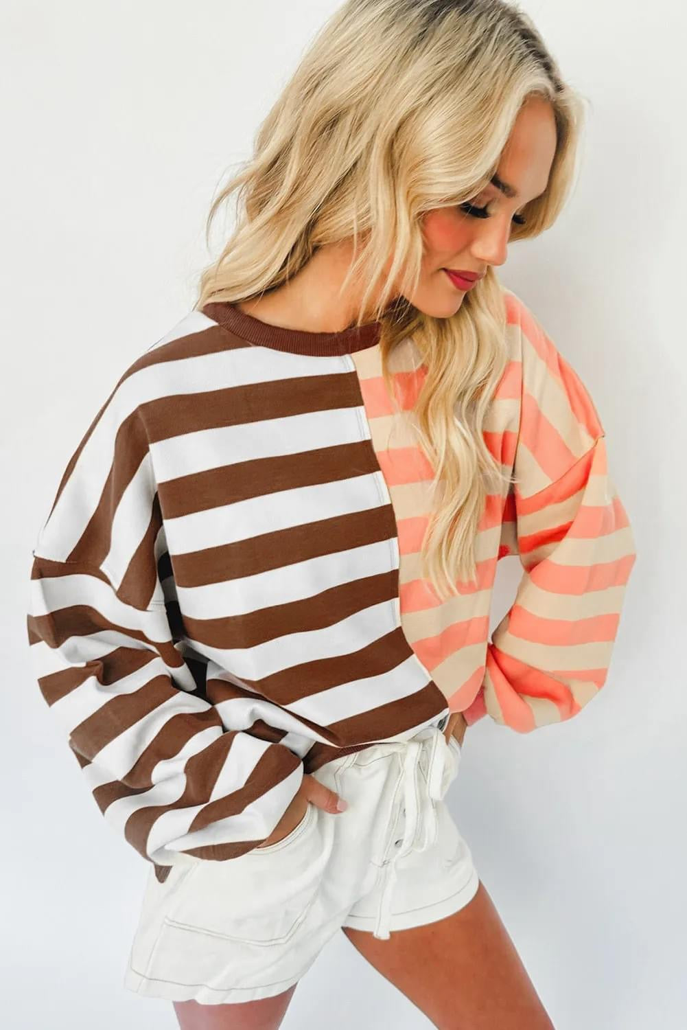 Hopelessly Yours Brown Stripe Pullover Sweatshirt