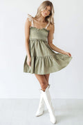 Laurel Green Smocked Ruffled Mini dress