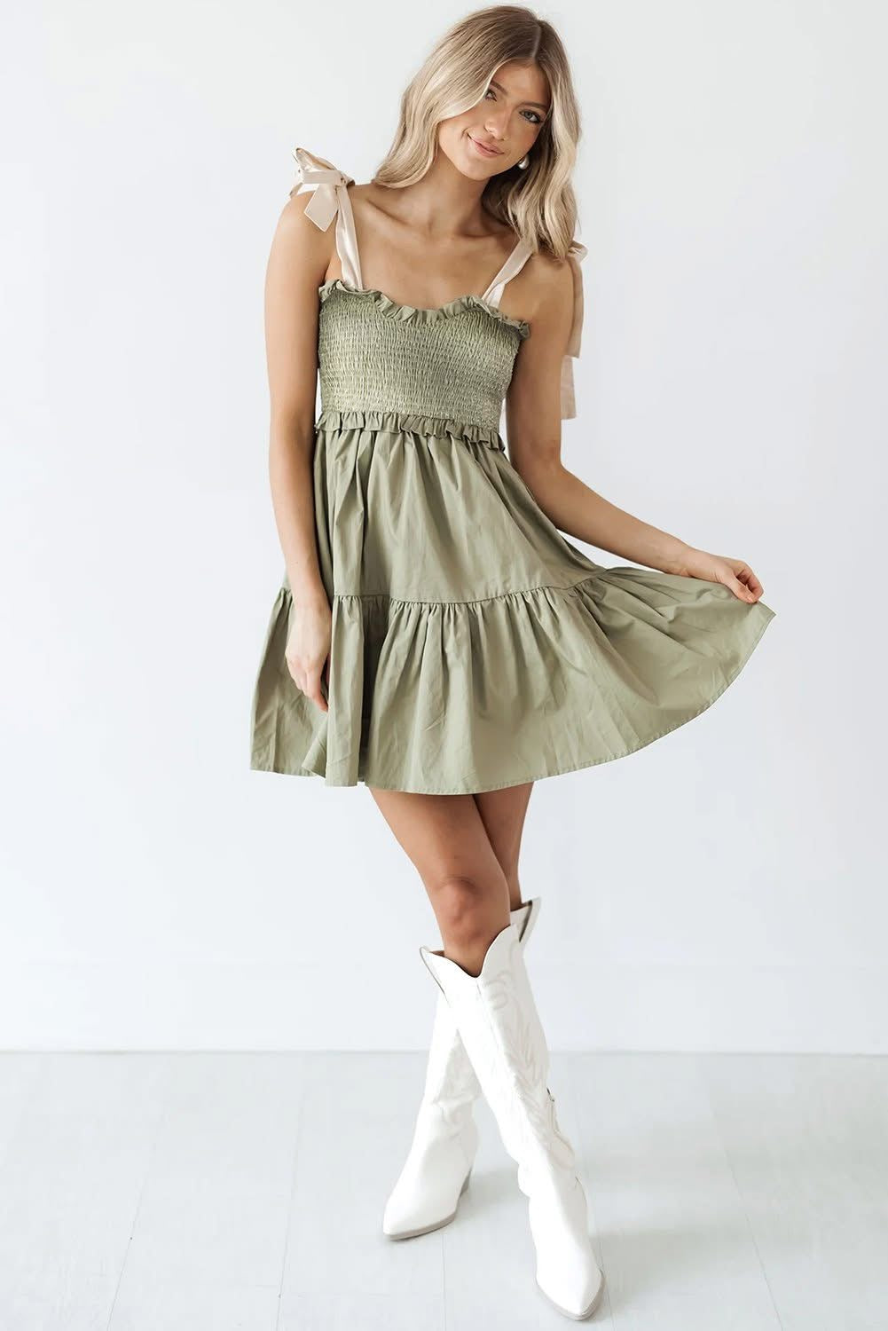 Laurel Green Smocked Ruffled Mini dress