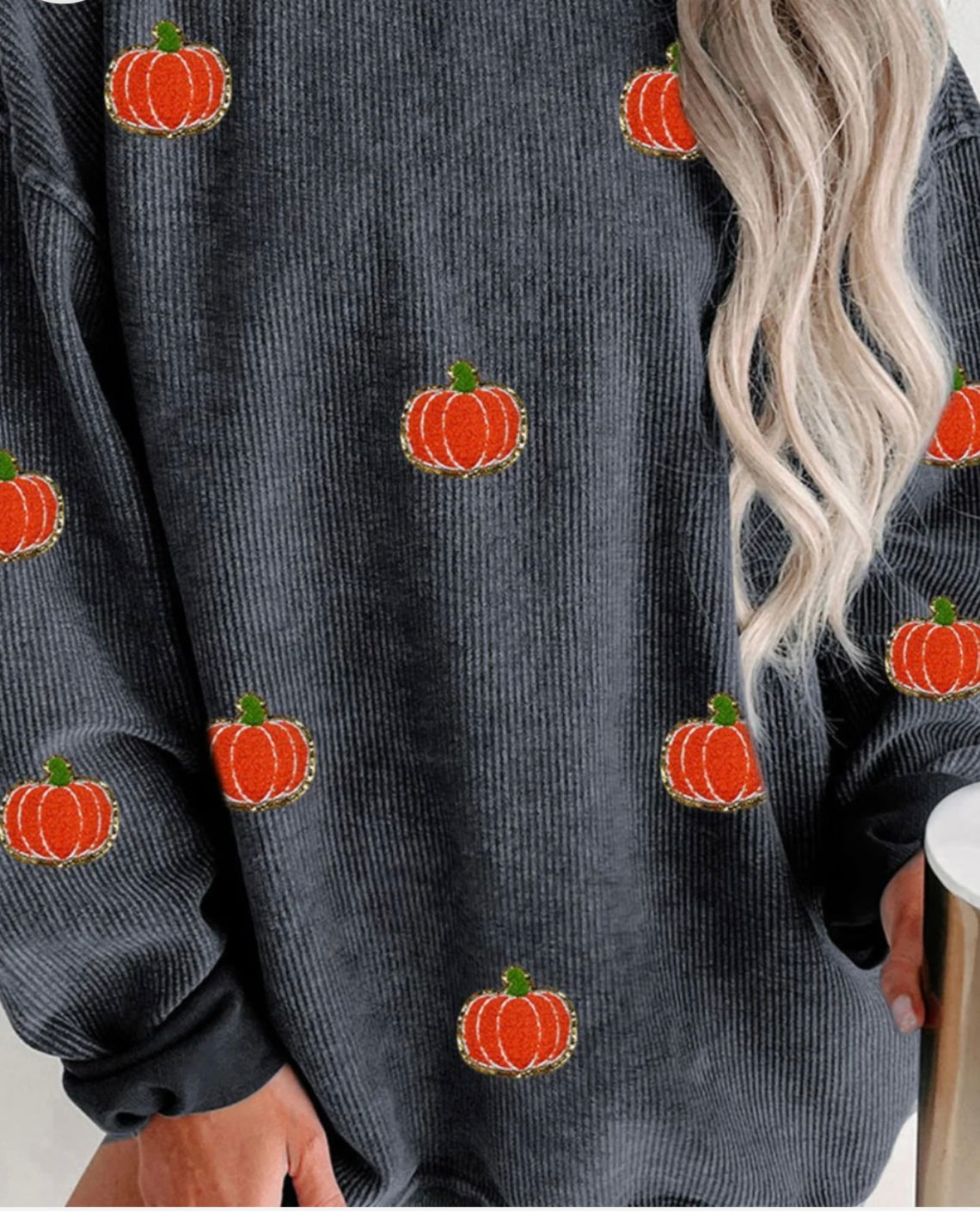 Pumpkin Round Neck Long Sleeve Sweatshirt