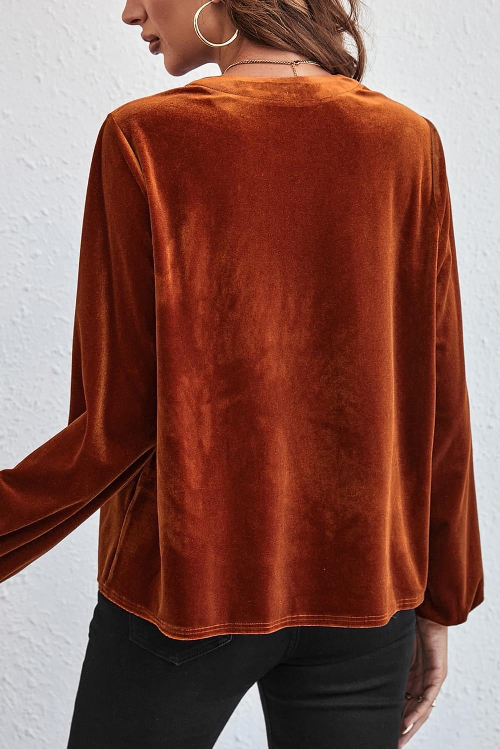 Unique Charm Gold Flame Lantern beaded 
v neck velvet Top