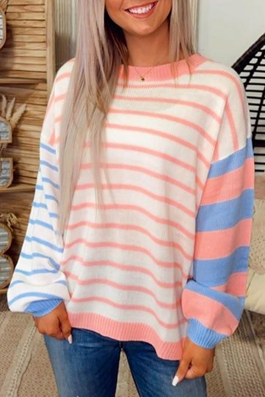 Pale Chestnut Colorblock Striped Cozy Sweater