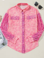 Load image into Gallery viewer, Wash Sequin Patchwork Flap Pocket Shacket
