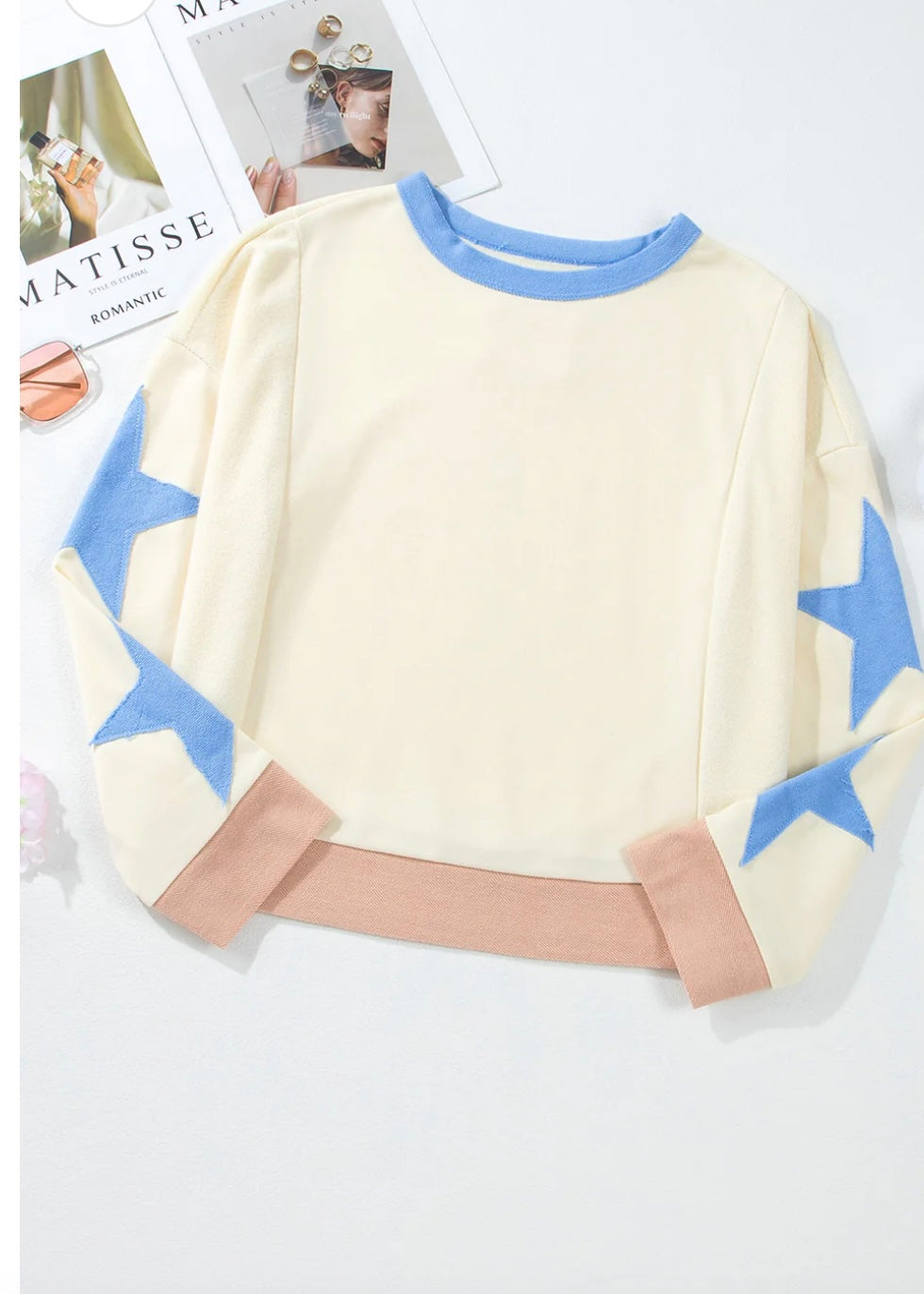 Star Patchwork Exposed Seam Sweatshirt -(Ships after 8/12)