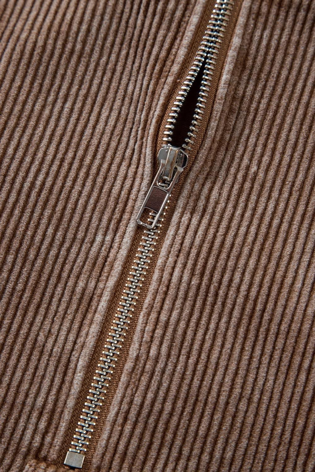 Zipper Kangaroo Pocket Corduroy Hoodie (Ships 9/10)