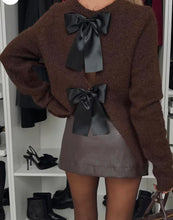 Load image into Gallery viewer, Bow Slit Back Round Neck Sweater
