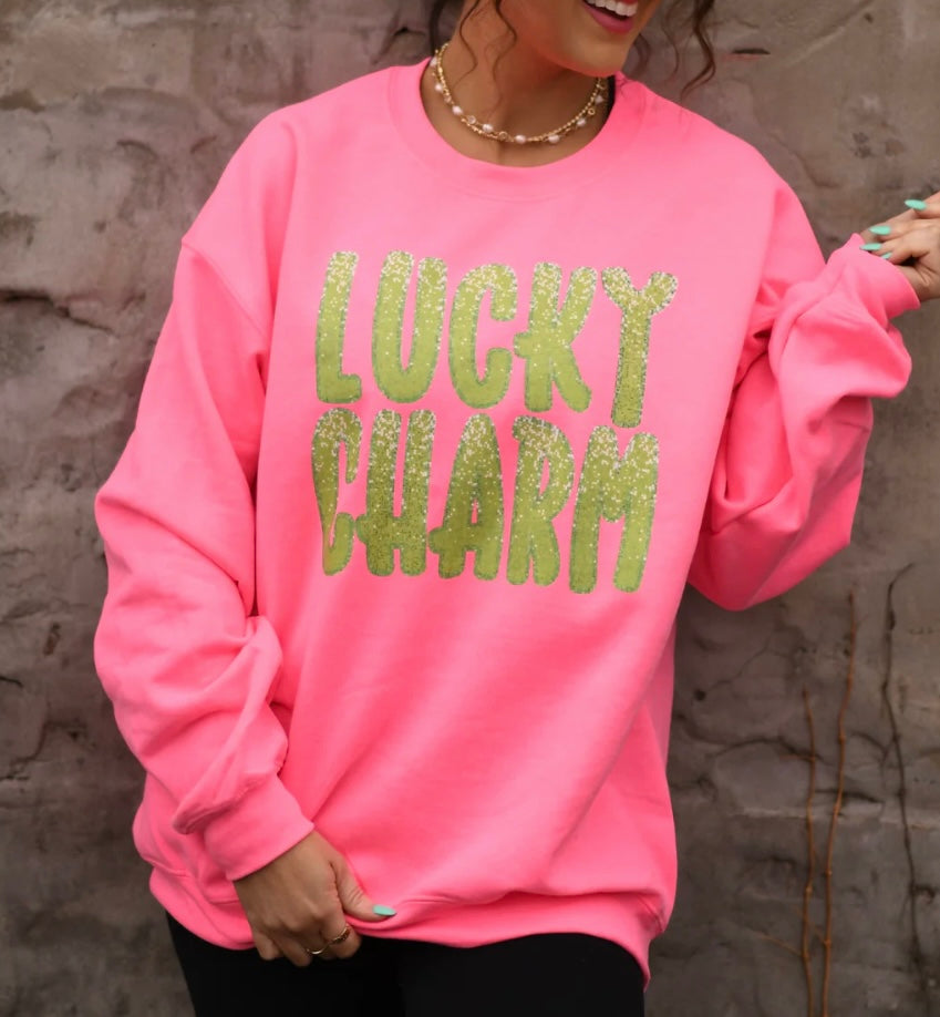 Lucky Charm Faux Glitter Sweatshirt