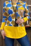 Blue Yellow Sunflower Print Top