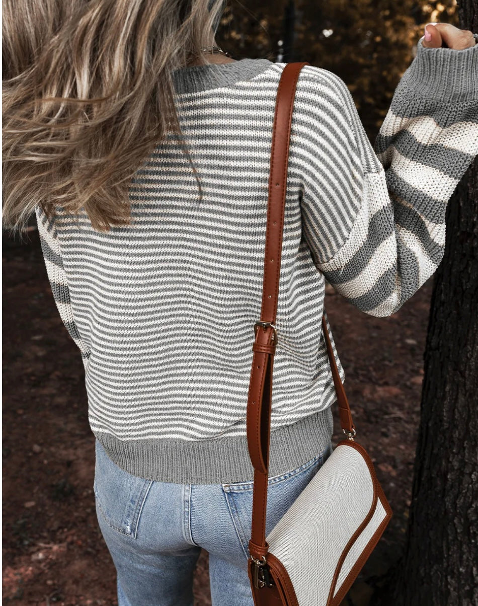 Stripe Geometric Textured Sweater