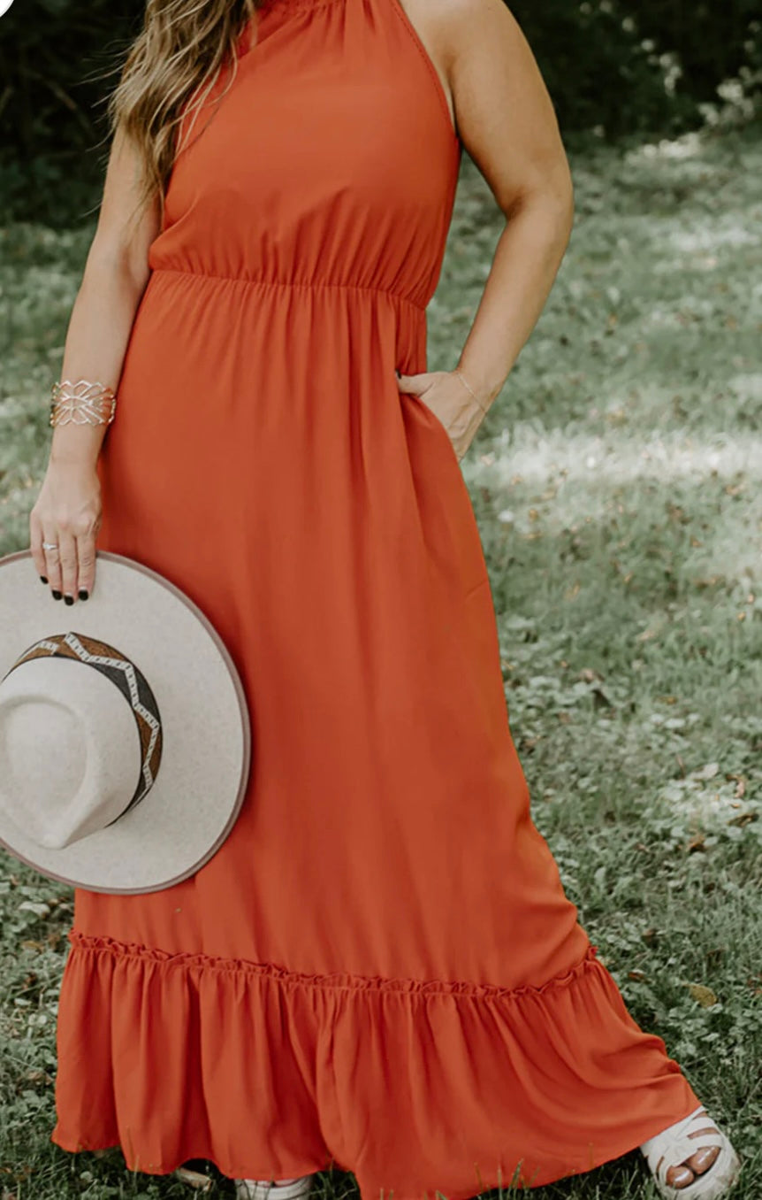 Plus size Ruffled Hem Sleeveless Long Dress