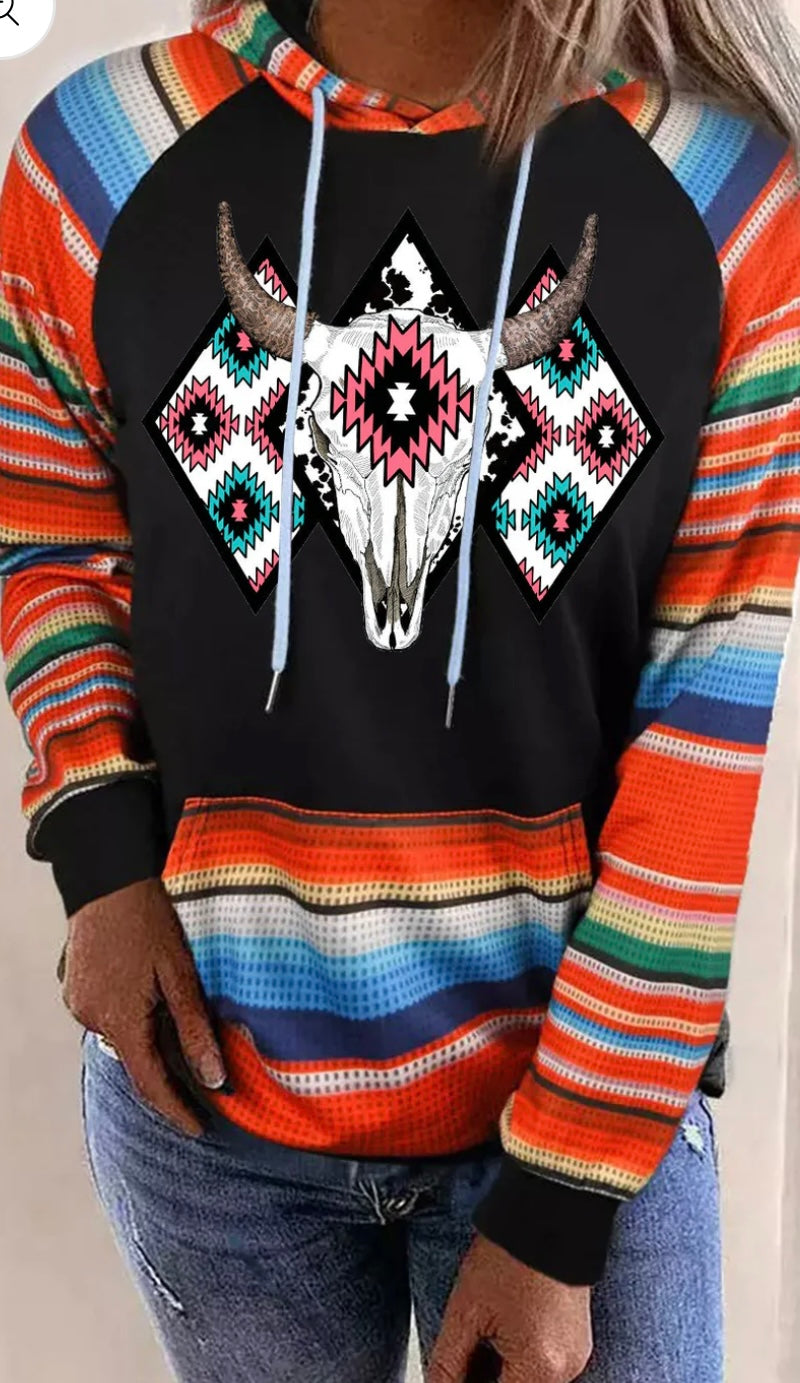 Western Patchwork Pocketed Hoodie