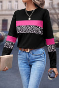 Rose Leopard Colorblock  Crew neck Tee
