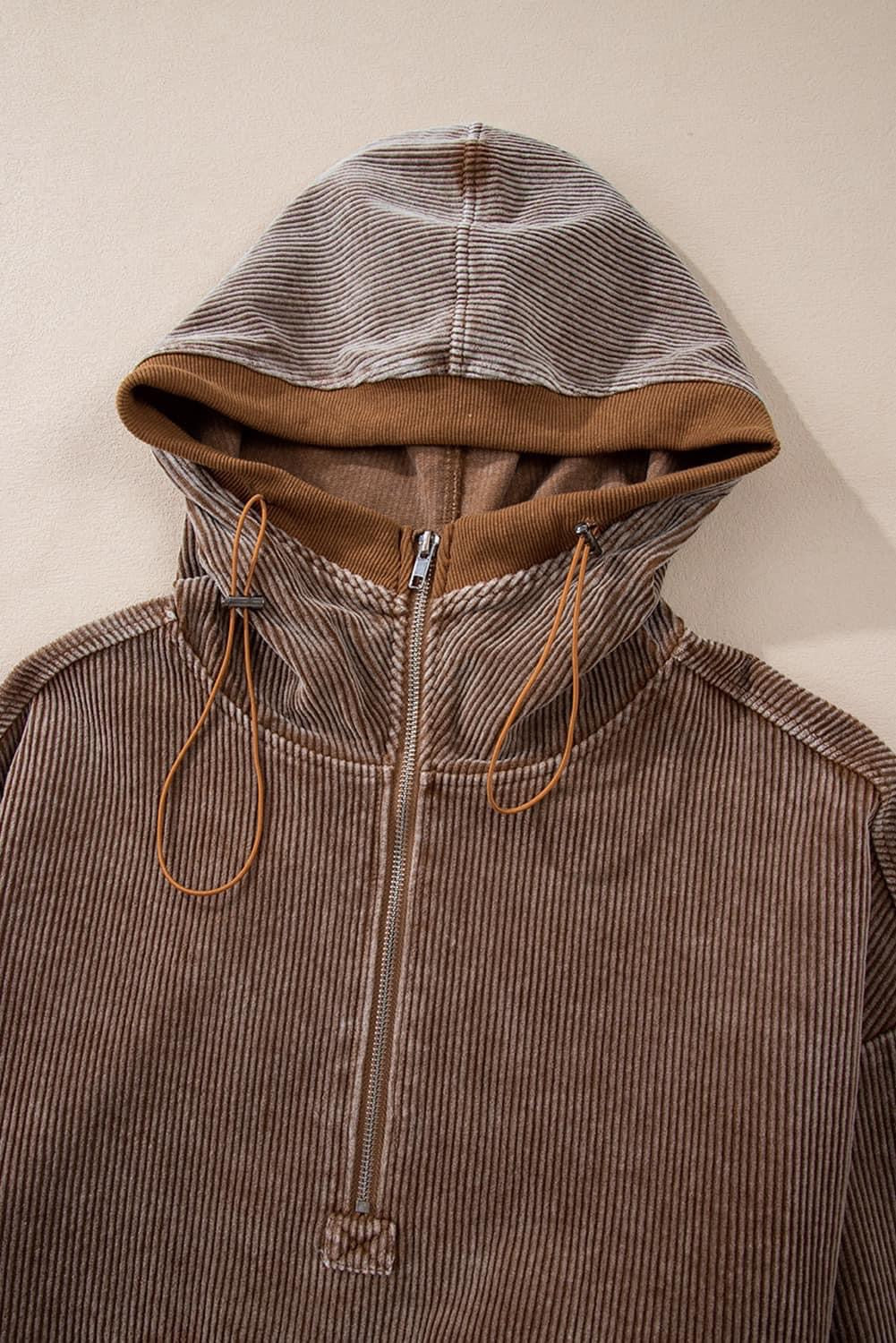 Zipper Kangaroo Pocket Corduroy Hoodie (Ships 9/10)