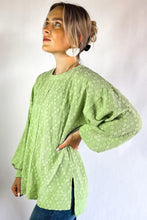 Load image into Gallery viewer, Light Green Textured Side Split Crew Neck Blouse
