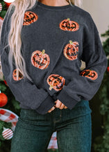 Load image into Gallery viewer, Sequin Pumpkin Round Neck Sweatshirt
