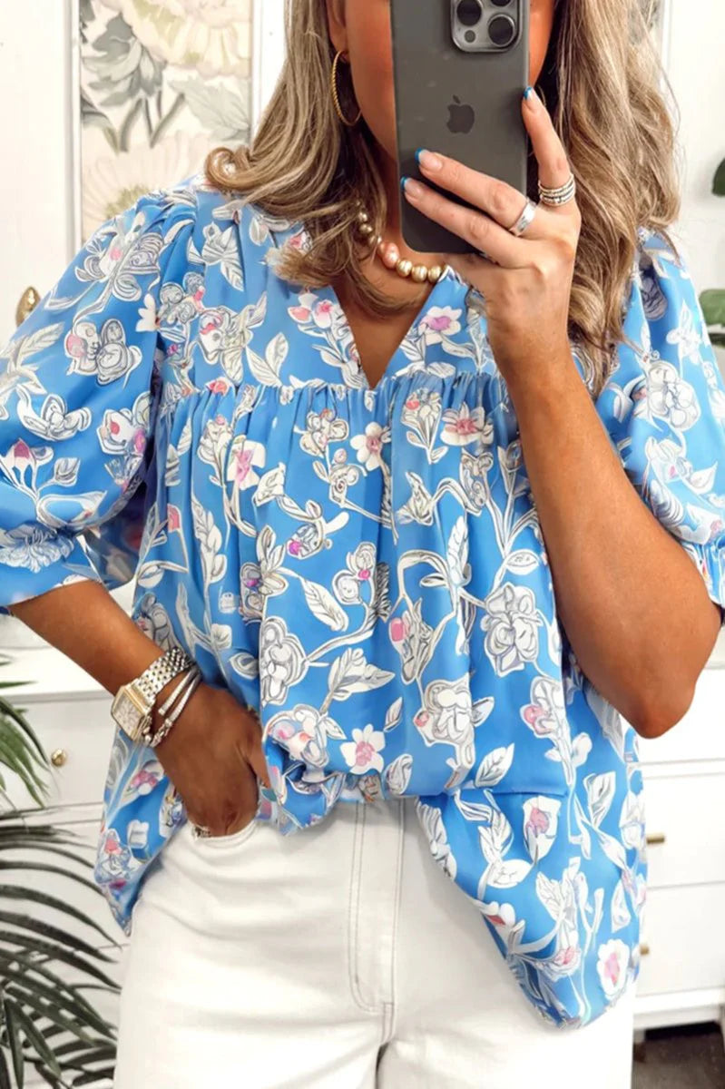 BLUEBELLE V-NECK BUBBLE SLEEVE BLOUSE **SHIPPING EXPECTED TO BEGIN ON DATE 8/3**