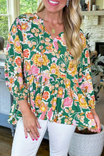 Load image into Gallery viewer, WORTH YOUR WHILE GREEN FLORAL PEPLUM BLOUSE
