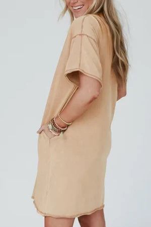 STAR OF THE SHOW PALE KHAKI T-SHIRT DRESS **SHIPPING EXPECTED TO BEGIN ON DATE 4/8**