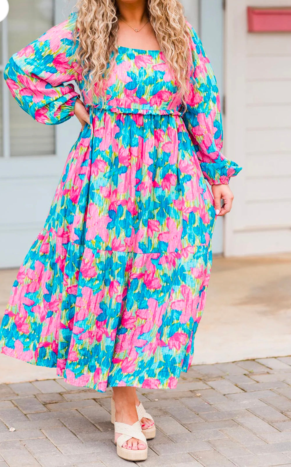 Plus Size Floral Shirred Maxi Dress